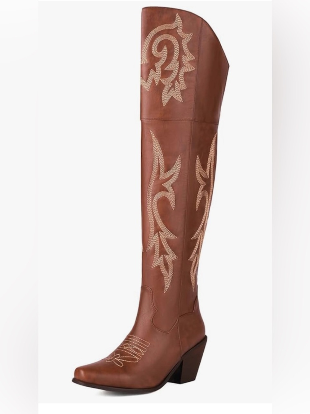Brown Over The Knee Cowboy Boots, Embroidered, Size 11, Never Worn